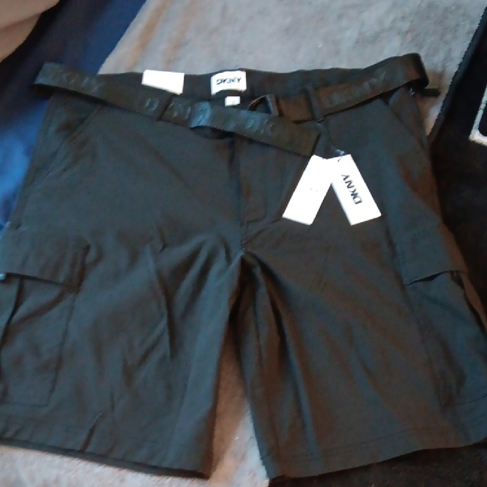 SOLD-DKNY Black Cargo Shorts Utilitarian Design